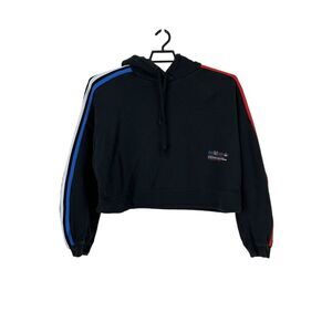 Adidas‎ Hoodie Women's XL Trefoil Cropped Drawstring Sweatshirt Black